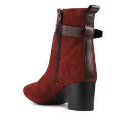 Nia Leather Buckle-Fasten Boots - Dark Red Suede