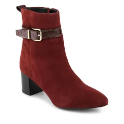 Nia Leather Buckle-Fasten Boots - Dark Red Suede