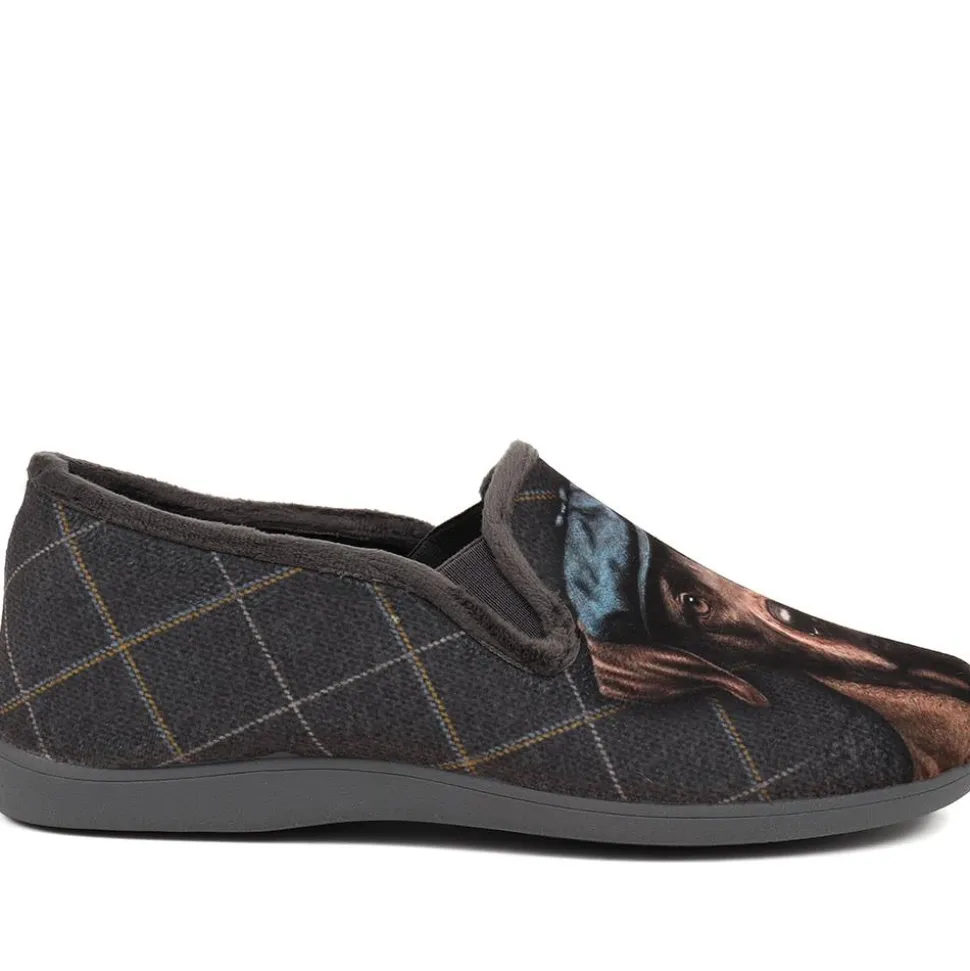 Novelty Dog Slippers - Grey Multi