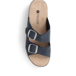 Nubuck Leather Dual Strap Sandals - Navy