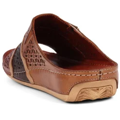Open-Toe Leather Mule Sandals - Tan Multi