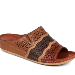 Open-Toe Leather Mule Sandals - Tan Multi