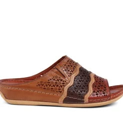 Open-Toe Leather Mule Sandals - Tan Multi