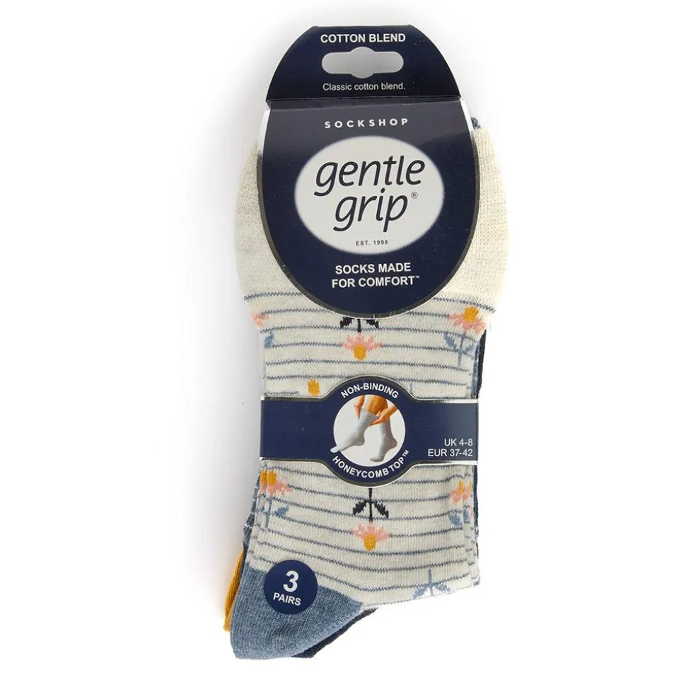 3-Pack Soft Top Socks - Blue-Beige