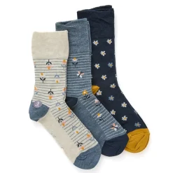 3-Pack Soft Top Socks - Blue-Beige