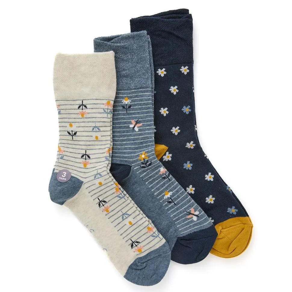 3-Pack Soft Top Socks - Blue-Beige