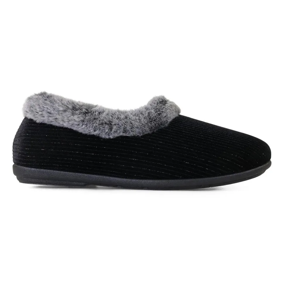Padders Ladies Dual Fit Slippers 2E/3E - BLACK SPARKLE CORD