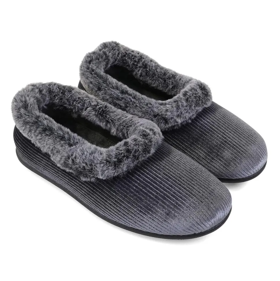 Padders Ladies Dual Fit Slippers 2E/3E - Grey Sparkle Cord