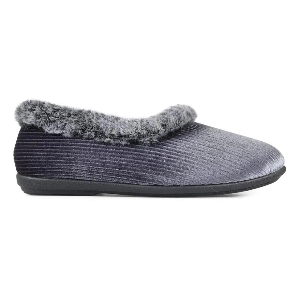 Padders Ladies Dual Fit Slippers 2E/3E - Grey Sparkle Cord