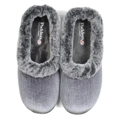Padders Ladies Dual Fit Slippers 2E/3E - Grey Sparkle Cord