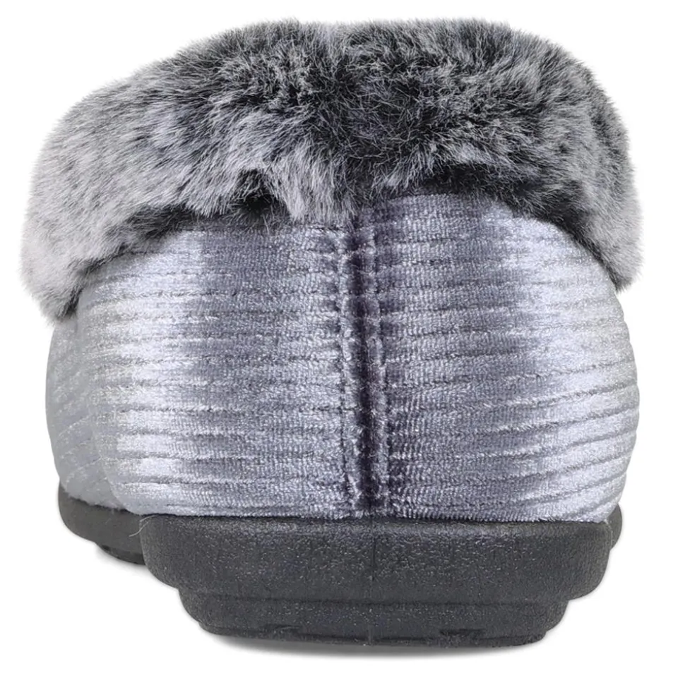 Padders Ladies Dual Fit Slippers 2E/3E - Grey Sparkle Cord