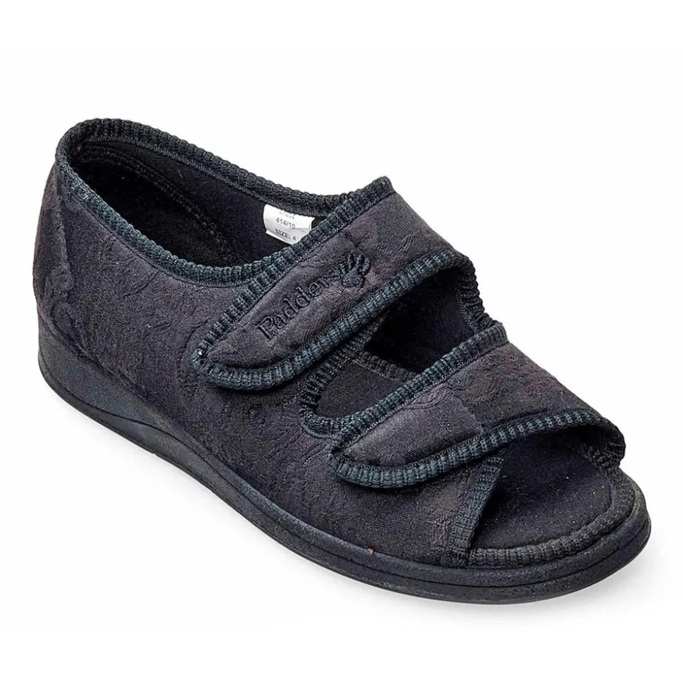Padders + Ladies Slippers 2E Fit Vulcanised - Black