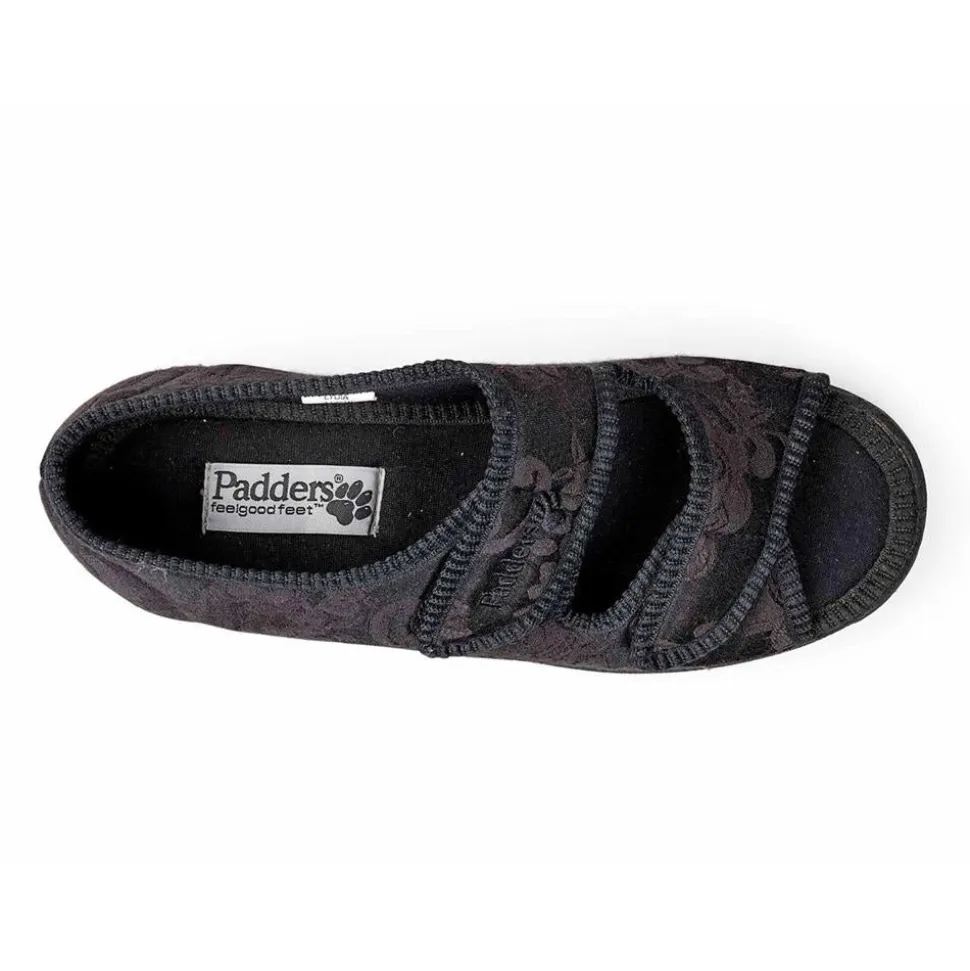 Padders + Ladies Slippers 2E Fit Vulcanised - Black