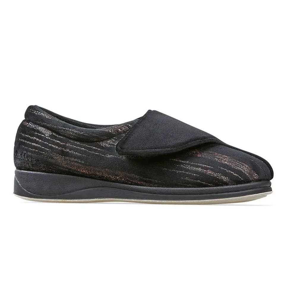 Padders Ladies Slippers 2E Fit Vulcanised - BLACK/MULTI