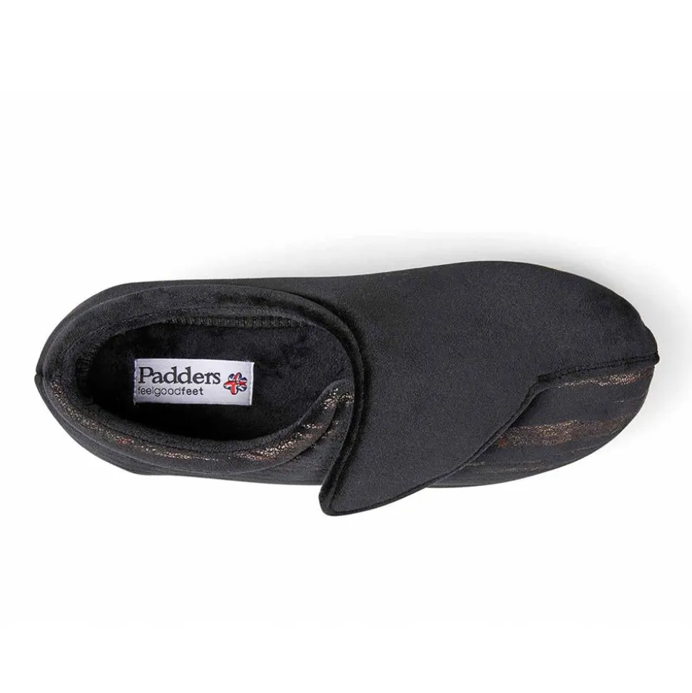 Padders Ladies Slippers 2E Fit Vulcanised - BLACK/MULTI