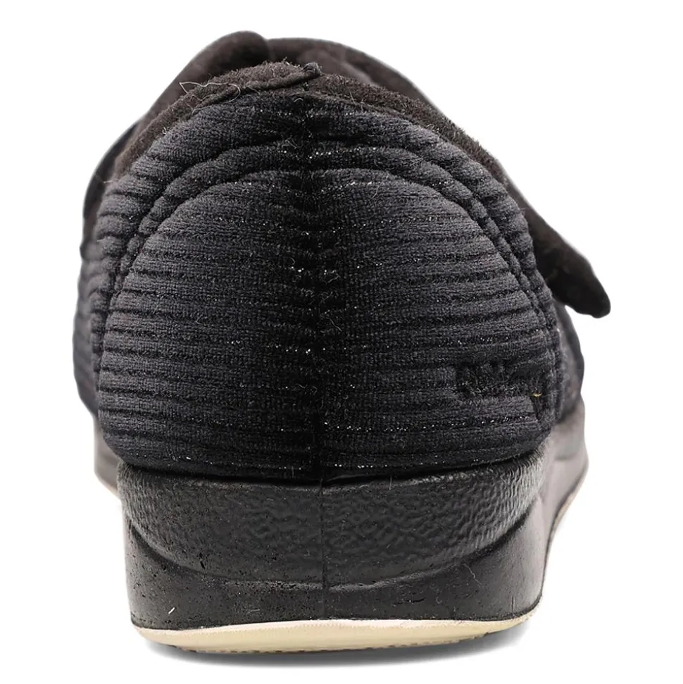 Padders Ladies Slippers 2E Fit Vulcanised - BLACK SPARKLE CORD