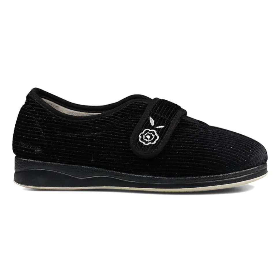 Padders Ladies Slippers 2E Fit Vulcanised - BLACK SPARKLE CORD
