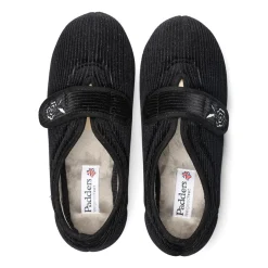 Padders Ladies Slippers 2E Fit Vulcanised - BLACK SPARKLE CORD