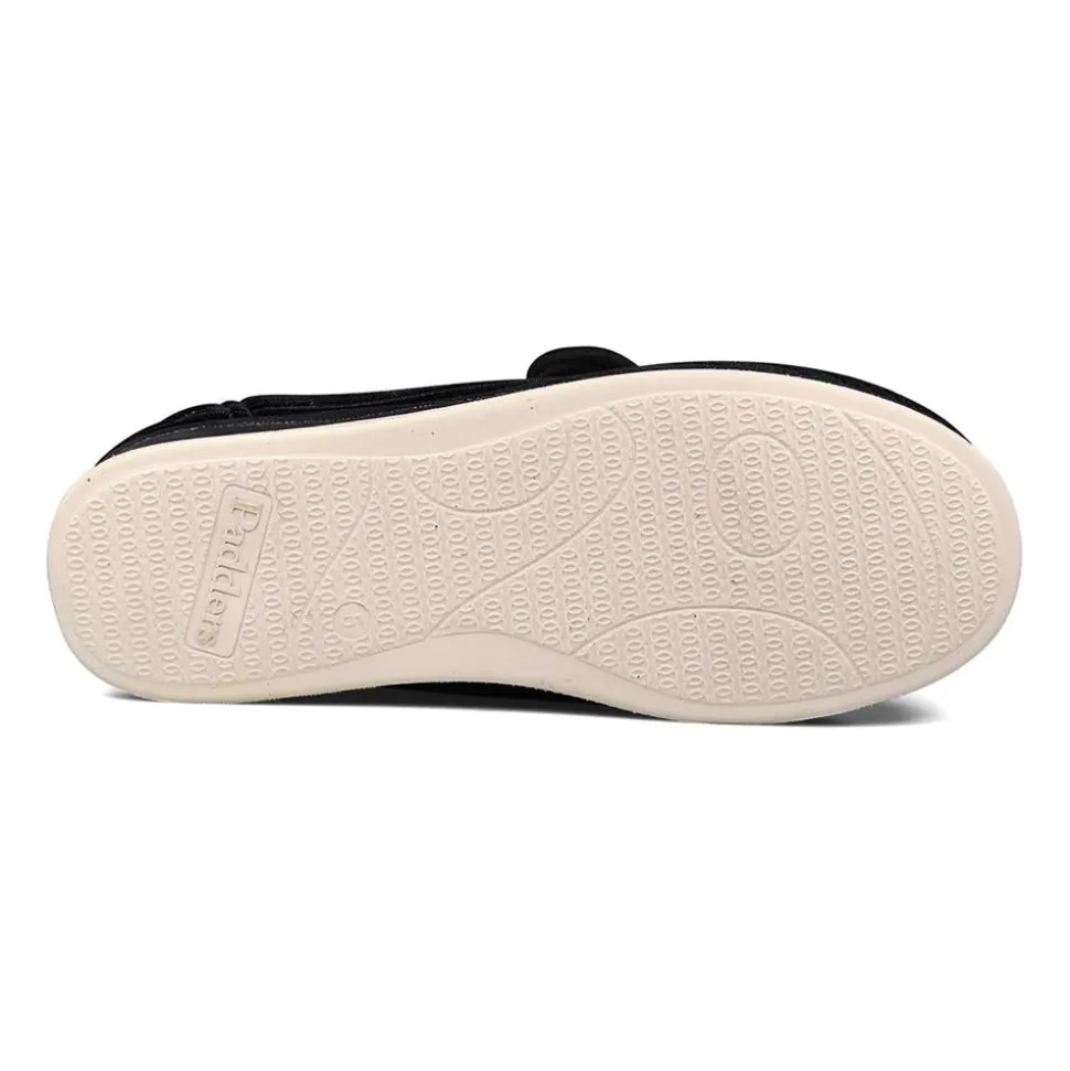 Padders Ladies Slippers 2E Fit Vulcanised - BLACK SPARKLE CORD
