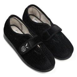 Padders Ladies Slippers 2E Fit Vulcanised - BLACK SPARKLE CORD