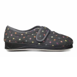Padders Ladies Slippers 2E Fit Vulcanised - CHARCOAL WOVEN SPOT