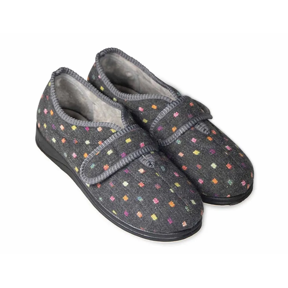 Padders Ladies Slippers 2E Fit Vulcanised - CHARCOAL WOVEN SPOT