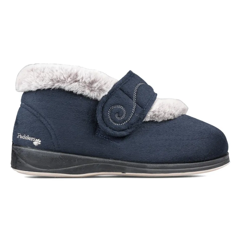 Padders Ladies Slippers 2E Fit Vulcanised - Navy