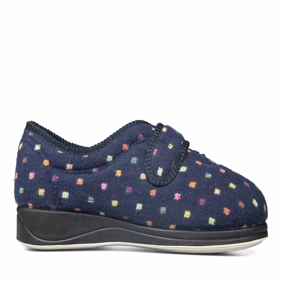 Padders Ladies Slippers 2E Fit Vulcanised - Navy Woven Spot