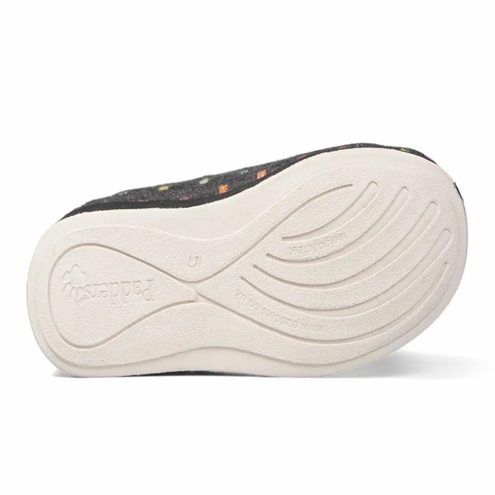 Padders Ladies Slippers 2E Fit Vulcanised - Navy Woven Spot