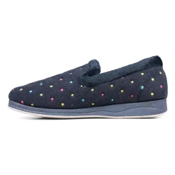 Padders Ladies Slippers 2E Fit Vulcanised - Navy Woven Spot