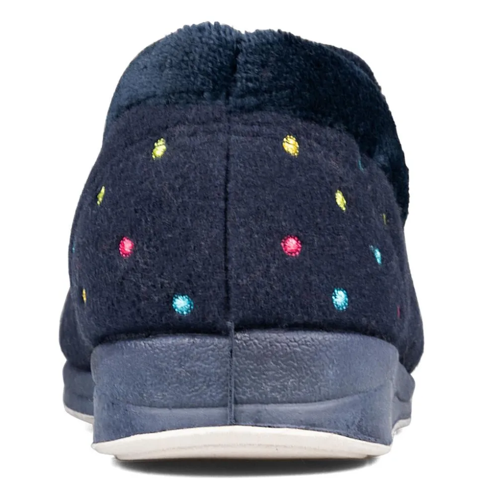 Padders Ladies Slippers 2E Fit Vulcanised - Navy Woven Spot