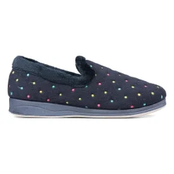 Padders Ladies Slippers 2E Fit Vulcanised - Navy Woven Spot