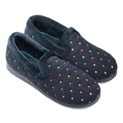 Padders Ladies Slippers 2E Fit Vulcanised - Navy Woven Spot