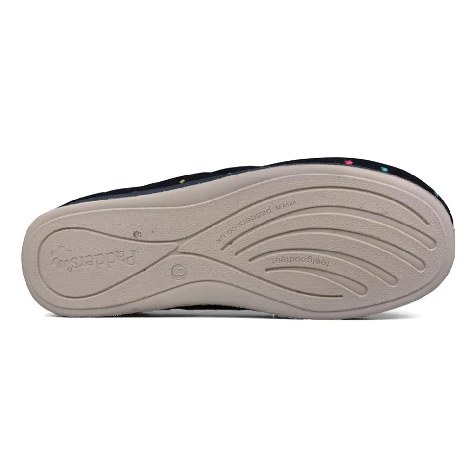 Padders Ladies Slippers 2E Fit Vulcanised - Navy Woven Spot