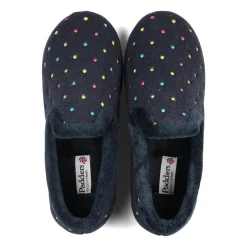 Padders Ladies Slippers 2E Fit Vulcanised - Navy Woven Spot