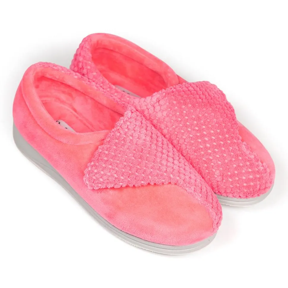 Padders Ladies Slippers 2E Fit Vulcanised - Pink-Multi