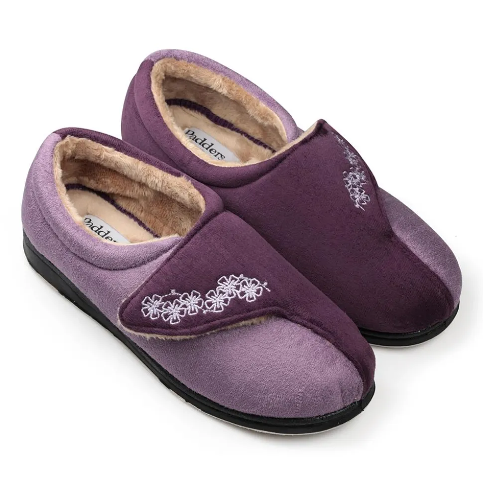 Padders Ladies Slippers 2E Fit Vulcanised - Purple Combi