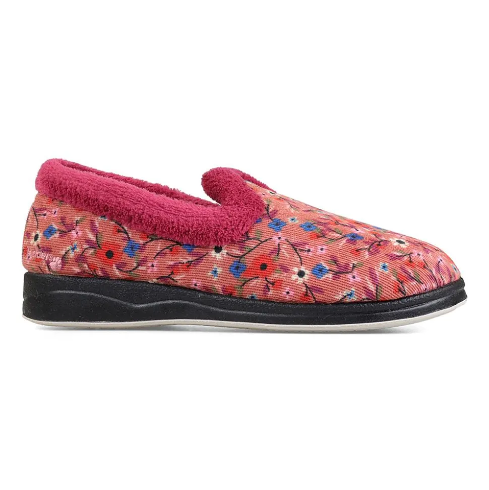 Padders Ladies Slippers 2E Fit Vulcanised - Rose Floral Cord