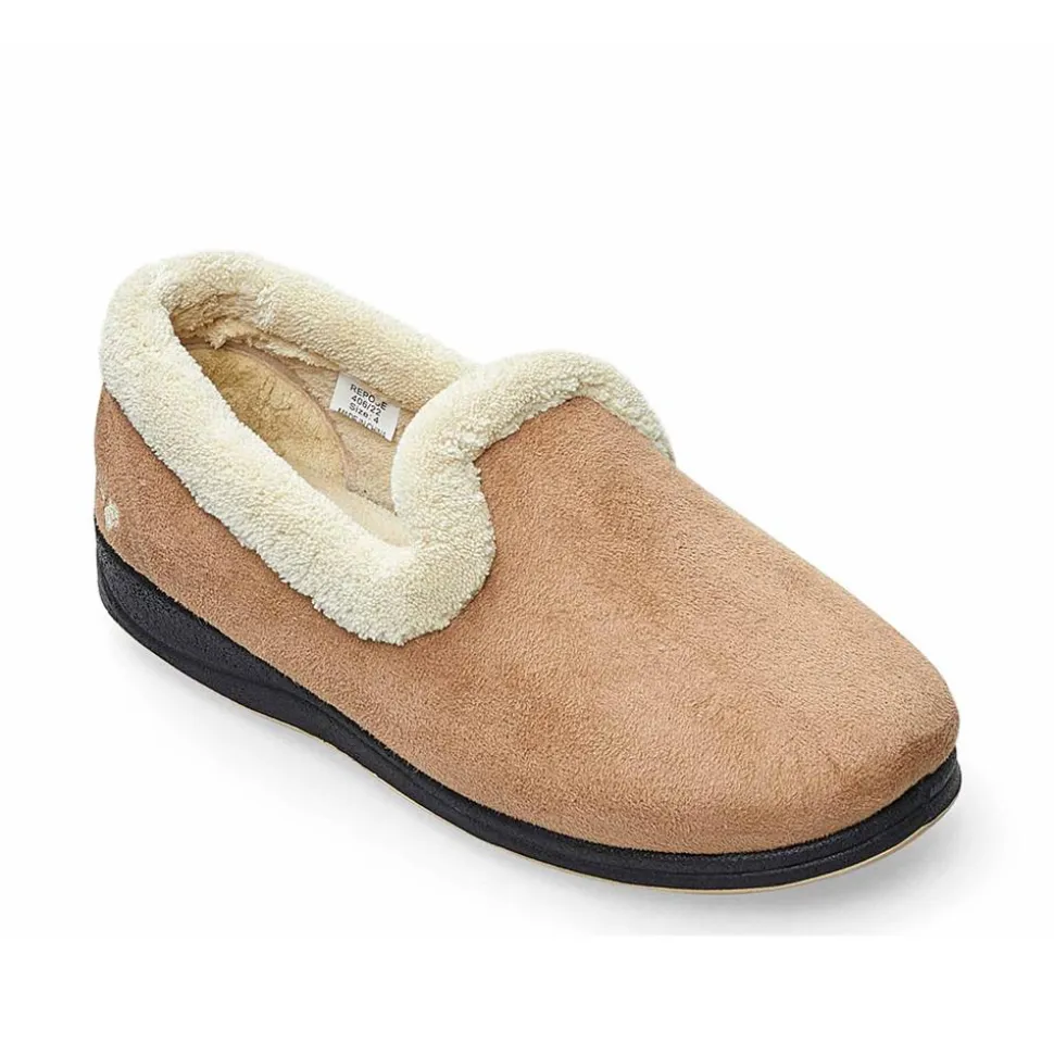 Padders Ladies Slippers 2E Fit Vulcanised - TAUPE /CAMEL