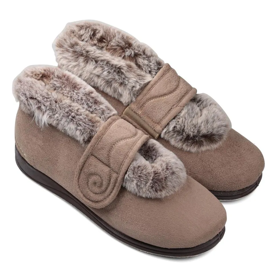 Padders Ladies Slippers 2E Fit Vulcanised - Taupe Combi