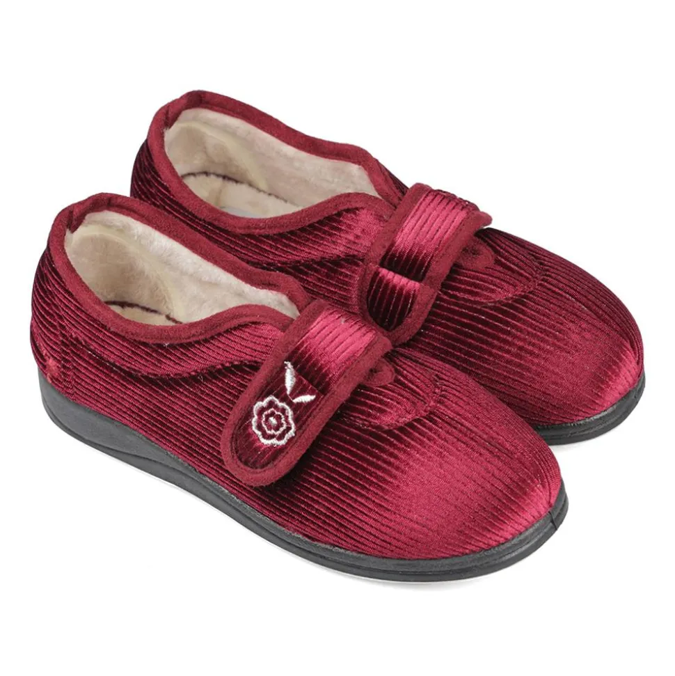 Padders Ladies Slippers 2E Fit Vulcanised - Winter Red Sparkle Cord