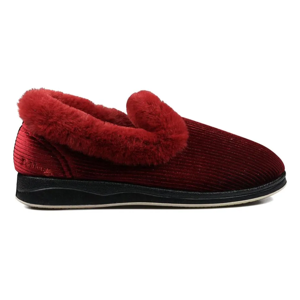 Padders Ladies Slippers 2E Fit Vulcanised - Winter Red Sparkle Cord