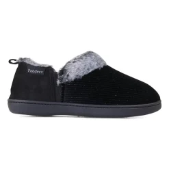 Padders Ladies Slippers 2E Side Stitched Washable - BLACK SPARKLE CORD