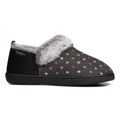Padders Ladies Slippers 2E Side Stitched Washable - CHARCOAL WOVEN SPOT