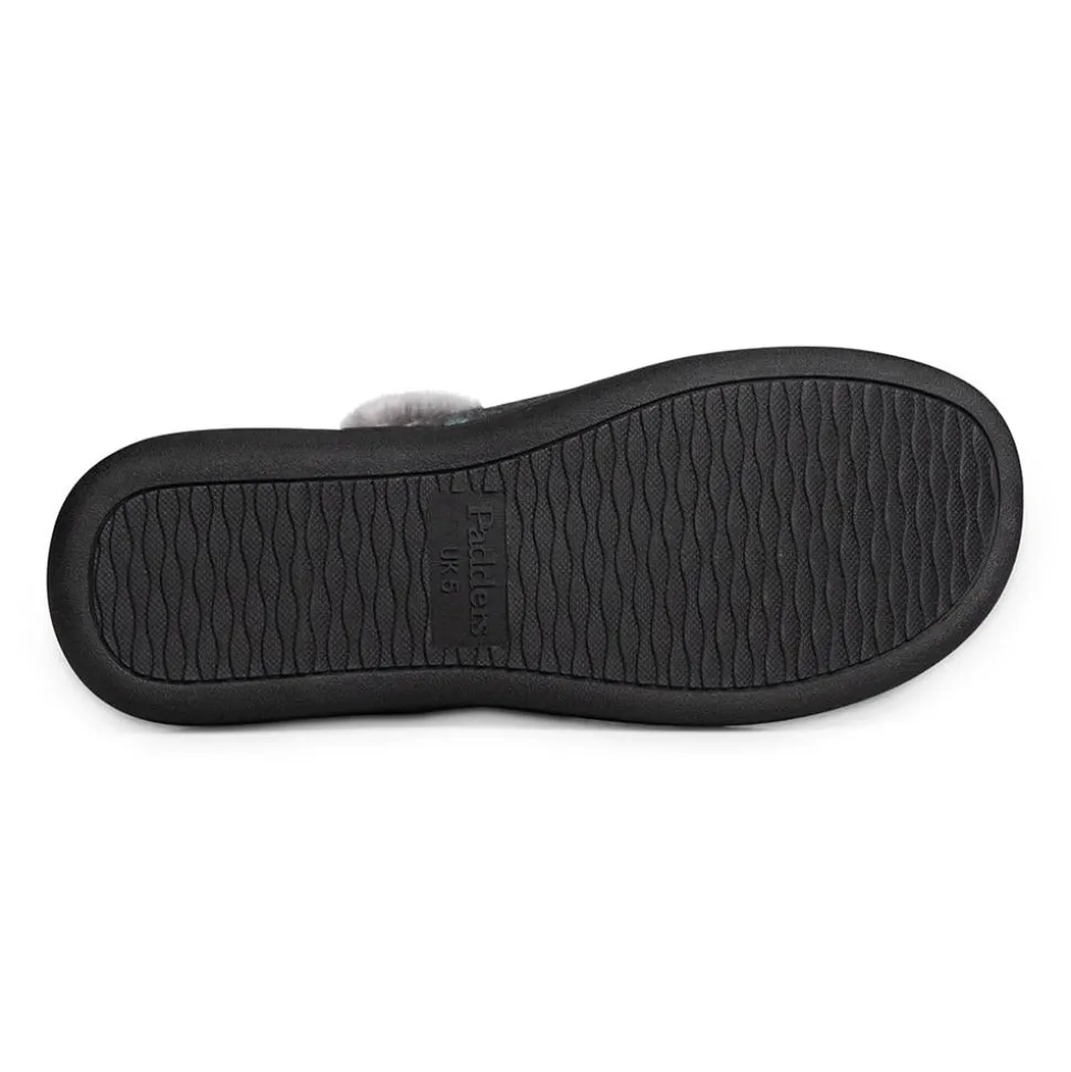 Padders Ladies Slippers 2E Side Stitched Washable - CHARCOAL WOVEN SPOT