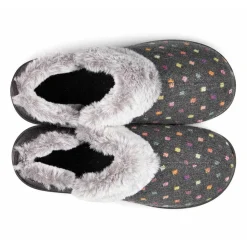 Padders Ladies Slippers 2E Side Stitched Washable - CHARCOAL WOVEN SPOT