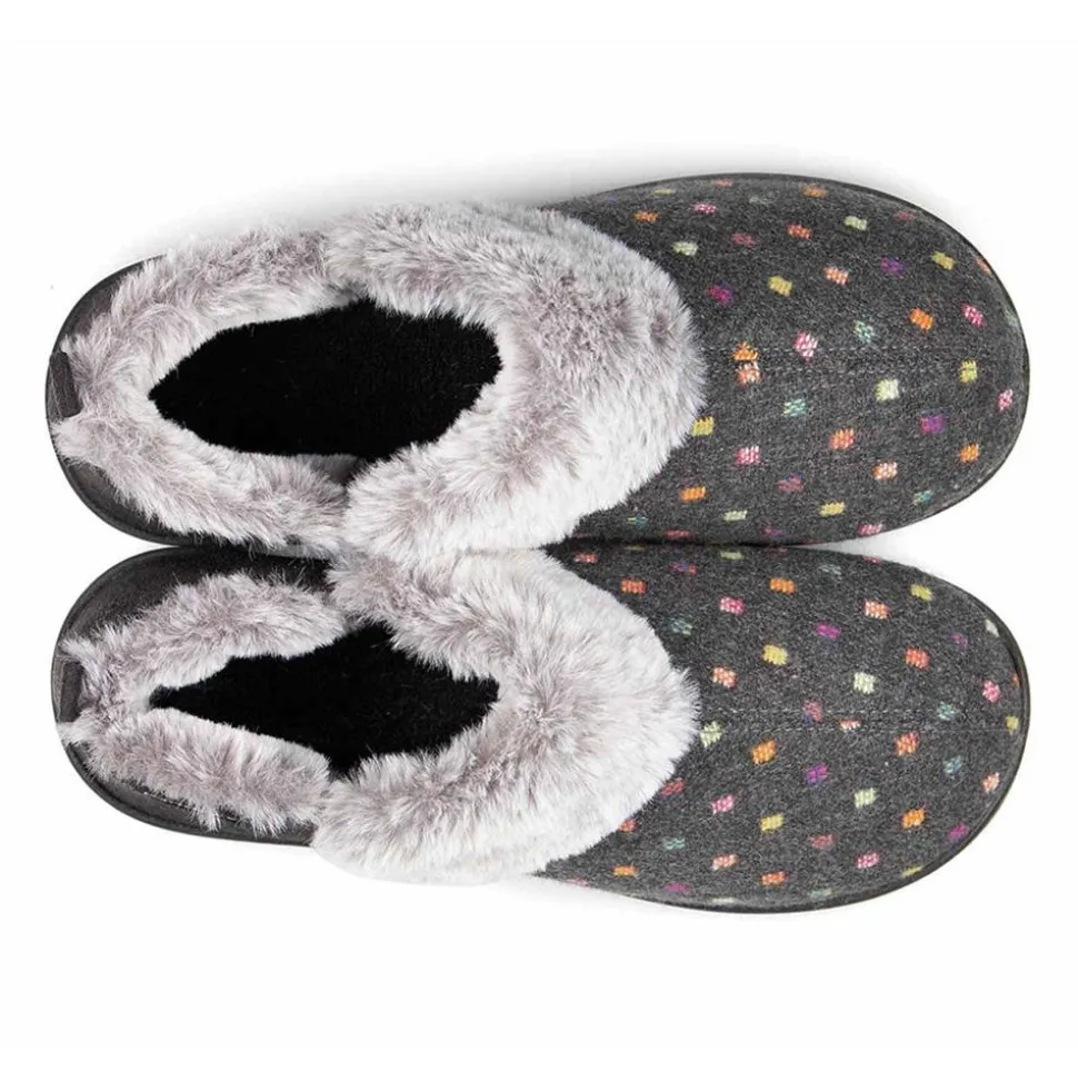 Padders Ladies Slippers 2E Side Stitched Washable - CHARCOAL WOVEN SPOT