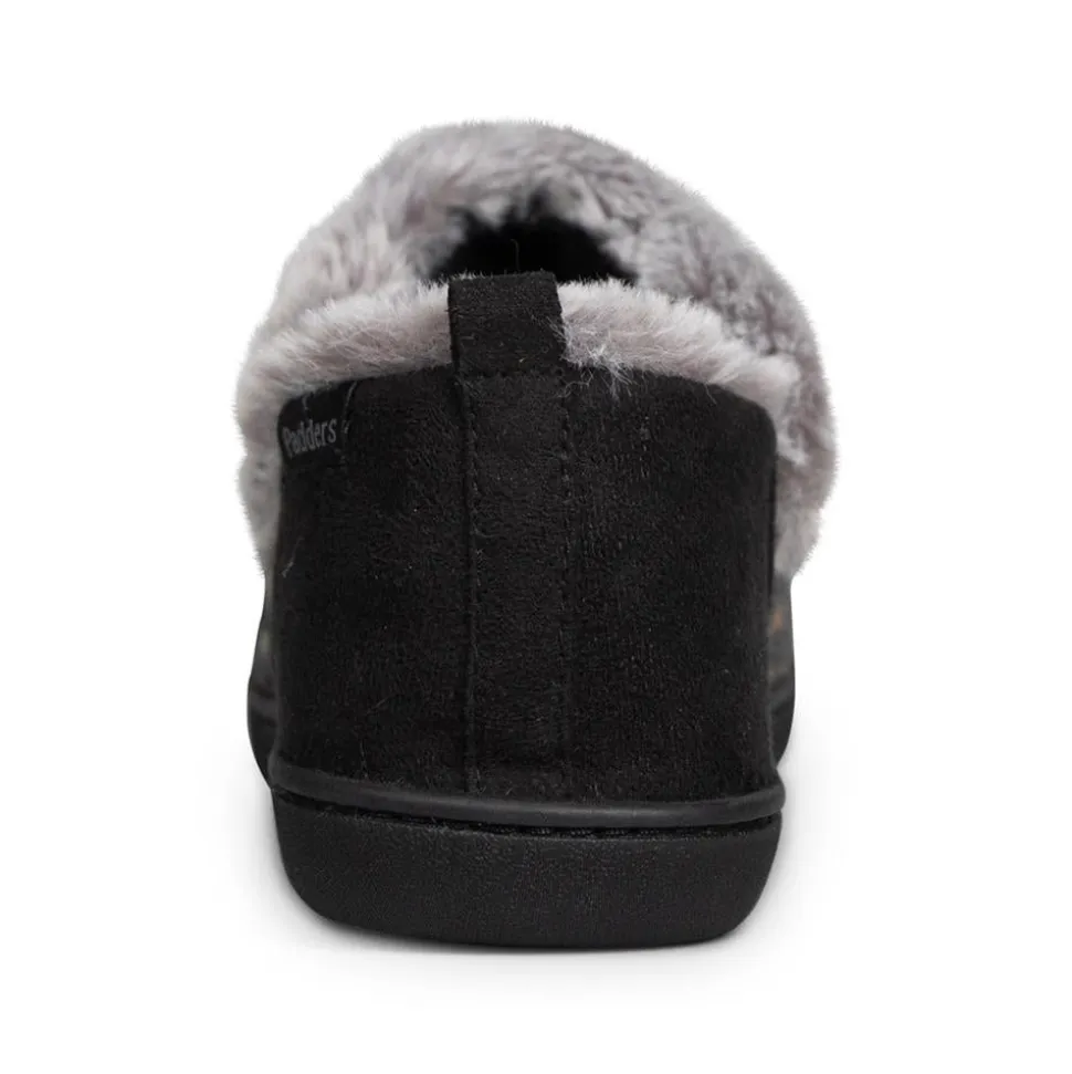 Padders Ladies Slippers 2E Side Stitched Washable - CHARCOAL WOVEN SPOT