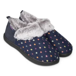 Padders Ladies Slippers 2E Side Stitched Washable - Navy Woven Spot