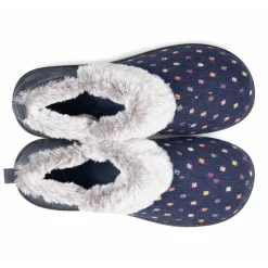 Padders Ladies Slippers 2E Side Stitched Washable - Navy Woven Spot